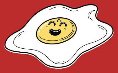 Cute happy egg with smiley face minimalist illustration.