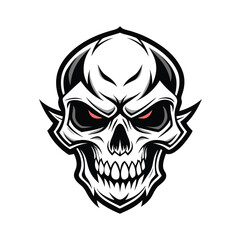 Fototapeta premium Angry skull illustration shows its teeth with glowing red eyes on a white background