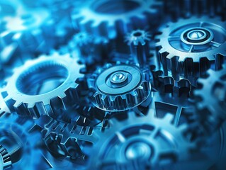 Close-up of Interlocked Steel Gears in Motion