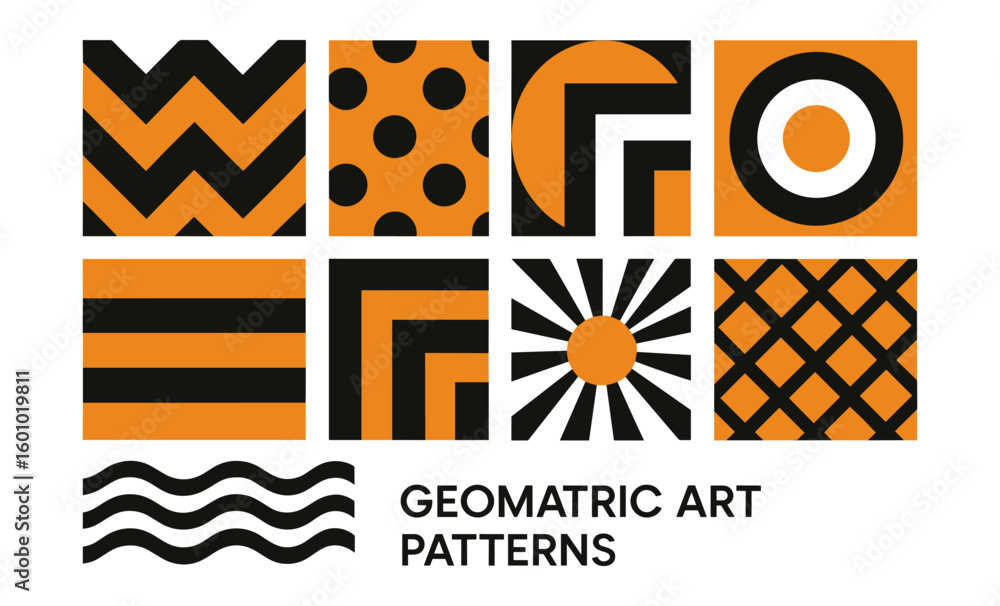 Poster bold geometric patterns collection in retro style