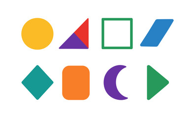 Colorful geometric shapes collection: circle, triangle, square, and more
