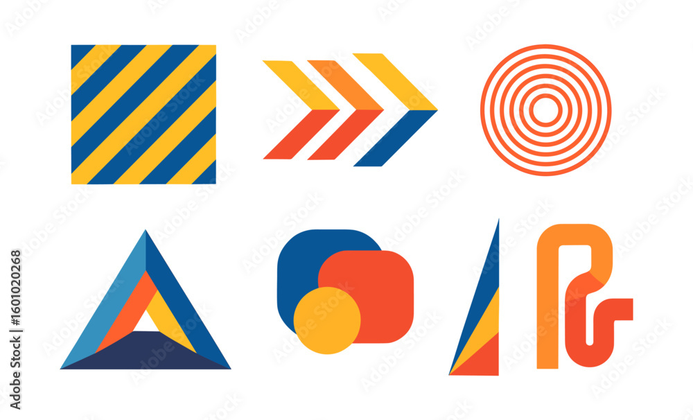 Poster geometric patterns in retro colors: abstract shapes with modern minimalist design