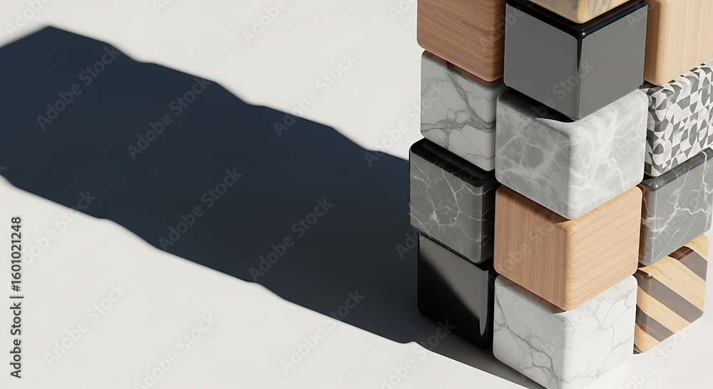 Aufkleber a stack of textured blocks with shadow on a white surface showcasing different cube designs and mate
