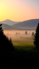 Obraz premium Misty mountain landscape at sunrise scenic view of foggy valley nature photography travel