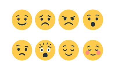 Fototapeta premium Set of flat emoji faces displaying various emotions and expressions