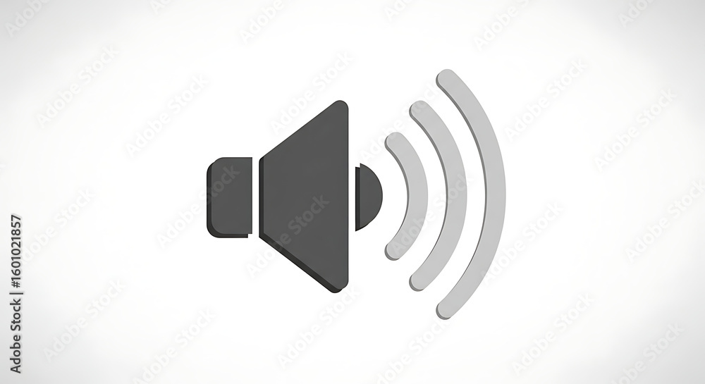 Fototapete a gray speaker icon with sound waves emanating from it on a white background in a digital rendering
