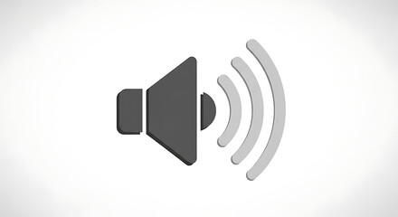A gray speaker icon with sound waves emanating from it on a white background in a digital rendering
