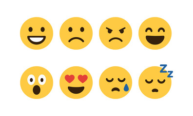 Emoji set with various expressions and emotions: happy, sad, angry, and more