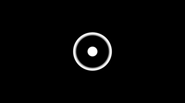 A white pulsing dot is surrounded by a glowing circle on a black background. This looped animation is isolated and has an alpha channel. Radio wave animation.
