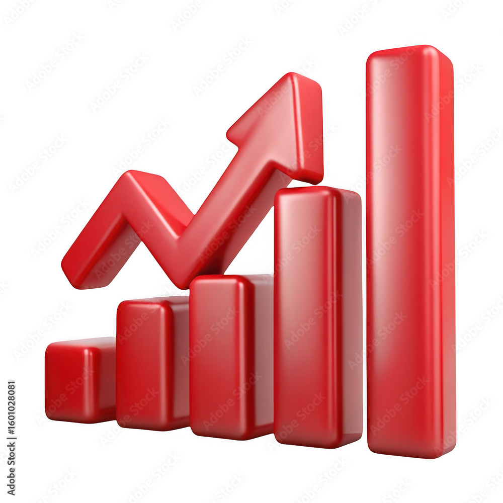 Aufkleber 3d rendered red upward trend bar chart with arrow isolated on transparent background