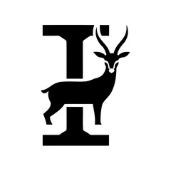 Impala silhouette integrated into a bold letter I logo antelope animal