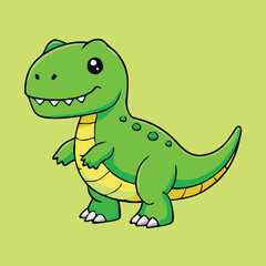 Animated green Tyrannosaurus Rex smiles playfully against a light yellow background in an illustration