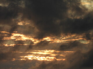 Colorful, evening, storm clouds at sunset, Kent County, Delaware. Natural cloudscape. Remnants of...