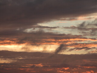 Colorful, evening, storm clouds at sunset, Kent County, Delaware. Natural cloudscape. Remnants of...