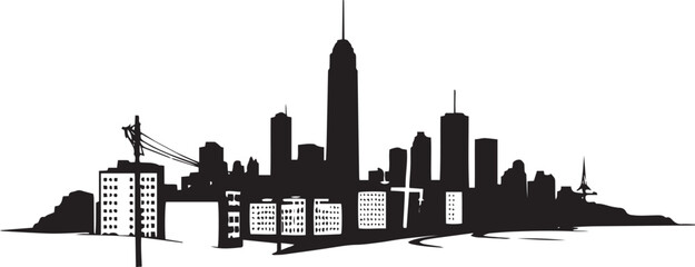 City landscape. Different buildings on street, outline cityscape hand sketch, flat houses. Hand drawn vector illustration
