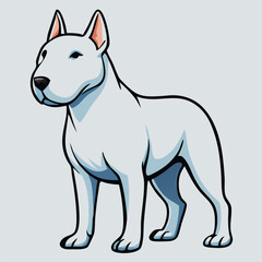 Fototapeta premium Animated muscular white bull terrier dog stands attentively against a light gray background