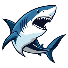 Fototapeta premium Blue shark cartoon mascot is showing its sharp teeth in a fun style