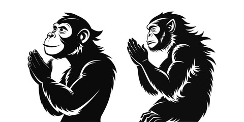 Silhouette Vector of Clapping Ape at Presentation – Funny Animal Applause Design, Monkey Audience Clipart, Creative Conference Illustration, Cartoon Primate Applauding Graphic Art