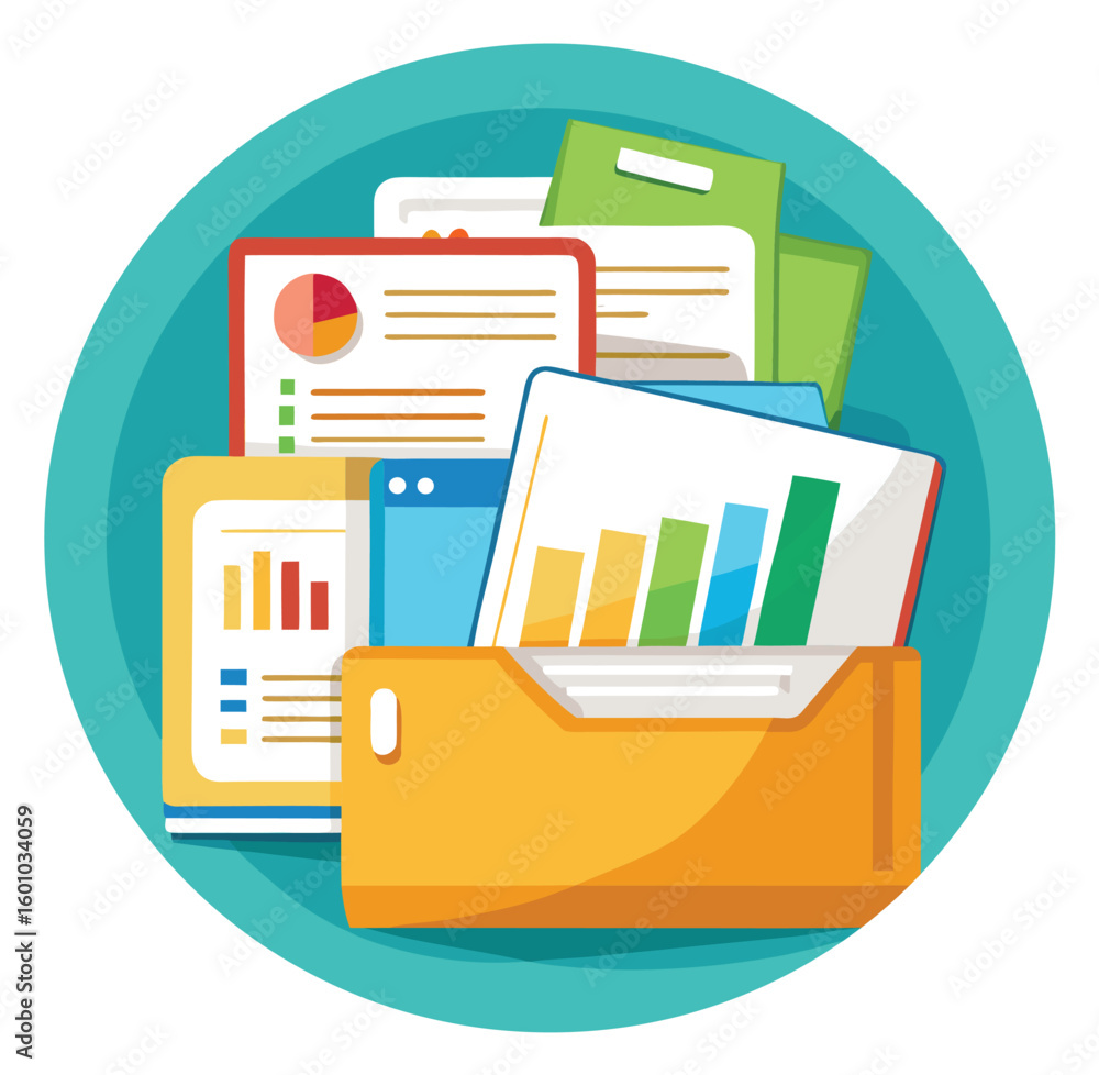 Poster vector file folder icon with documents business office design concept