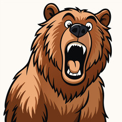 Obraz premium Animated brown bear roars fiercely, showcasing its tongue and teeth in a stylized pose