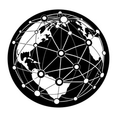 Abstract 3D globe on black background with technology network connection and digital design pattern