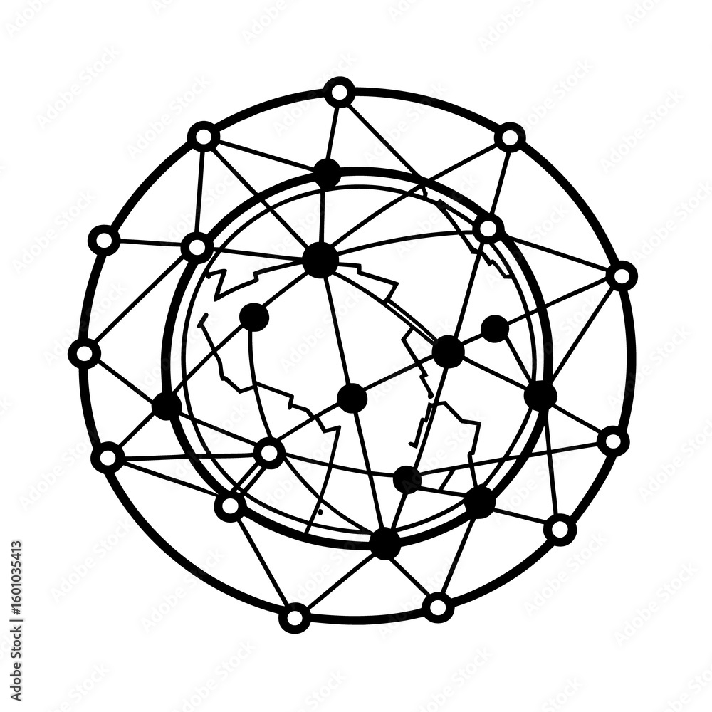 Aufkleber abstract globe design with technology network and molecular structure illustration