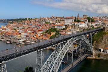 Aerial view of bridge Ponte Luís I and famous historical district Ribeira, Porto, Portugal, 2025