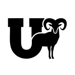 Urial silhouette integrated with bold letter U logo sheep animal