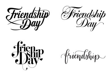 happy friendship day text design set with greeting calligraphy illustration isolated on transparent background