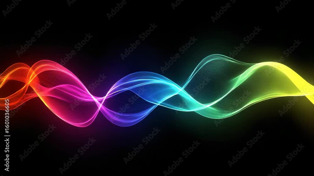 Poster colorful abstract waveform visualizer motion graphics, sound waves on black background