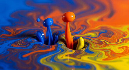 Vibrant colors abstract splash art capturing dynamic fluid movement of paint in macro photography