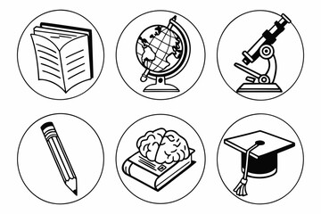 Fototapeta premium Vector art of a collection of educational icons including a book microscope