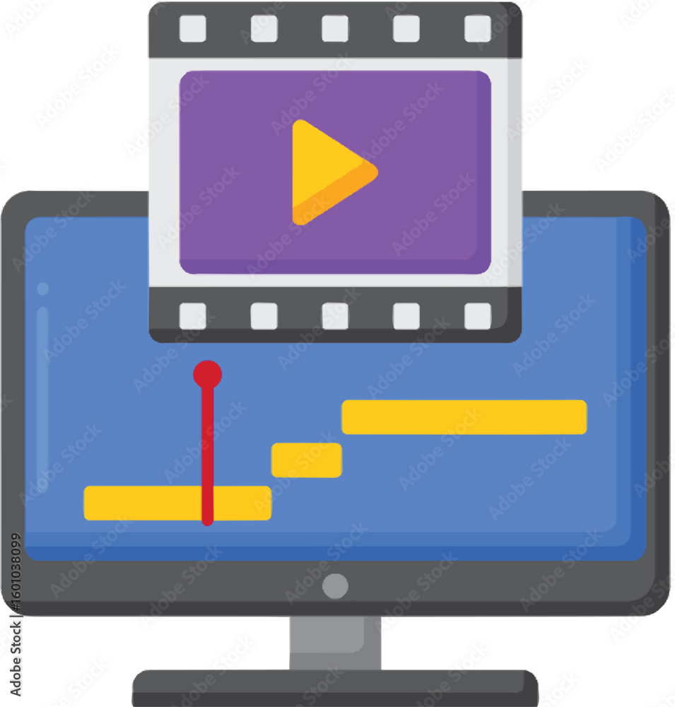 Poster flat screen tv with video player interface and media icons on display