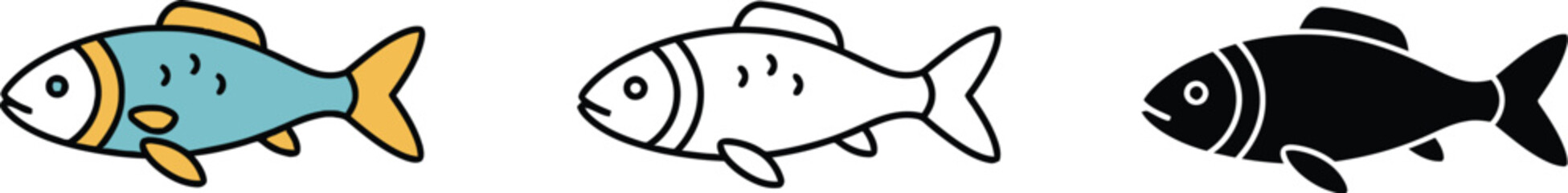 Three Different Fish Line Art Illustrations