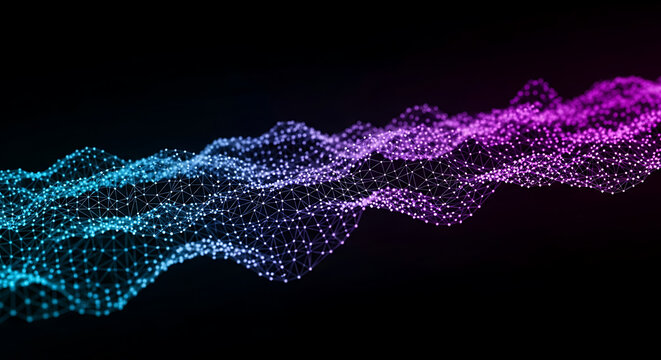 Abstract network with blue and purple gradient on a black background with connected white dots