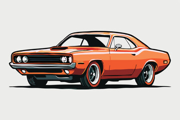 Obraz premium A vibrant orange muscle car evokes feelings of classic American automotive nostalgia today