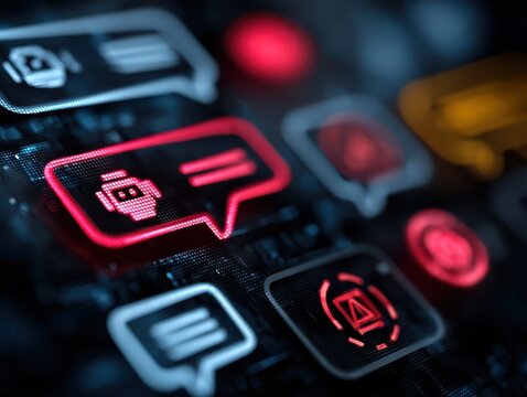 AI chatbot system alert in digital communication environment showing error, warning, and cybersecurity risk icons, highlighting potential data breach and smart automation failure in modern networks