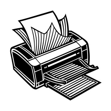Illustration of printer piano and old typewriter vector icons with technology and office equipment symbols