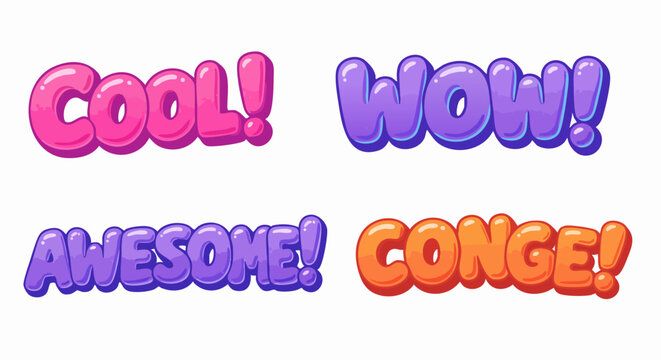 Cartoon Bubbly Text Exclamations Set Vector Art
