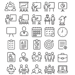"Business and Office Line Icons Set &ndash; Strategy, Planning, Teamwork Vector Pack"


