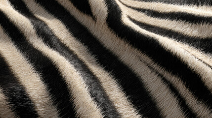 Zebra fur background with organic black and white stripes on natural hide.