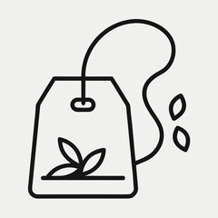 Herbal tea bag with steam line art icon.