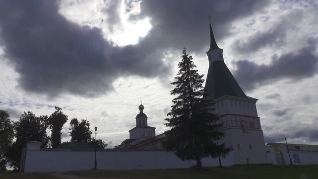 View of the Valdai Iversky Bogoroditsky svyatoozersky monastery. Sunny June day . Russia,Ancient Russian Iversky Monastery at Valdaysky National Park.