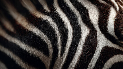 Zebra fur background with organic black and white stripes on natural hide.
