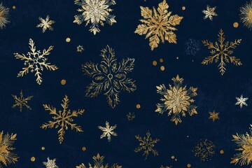 Gold & silver snowflakes on dark navy background