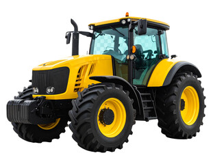 Fototapeta premium Bright Yellow Tractor, Side View, Isolated on Transparent Background