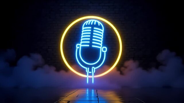 Open mic night neon sign background for comedy music and poetry event promotion and advertising