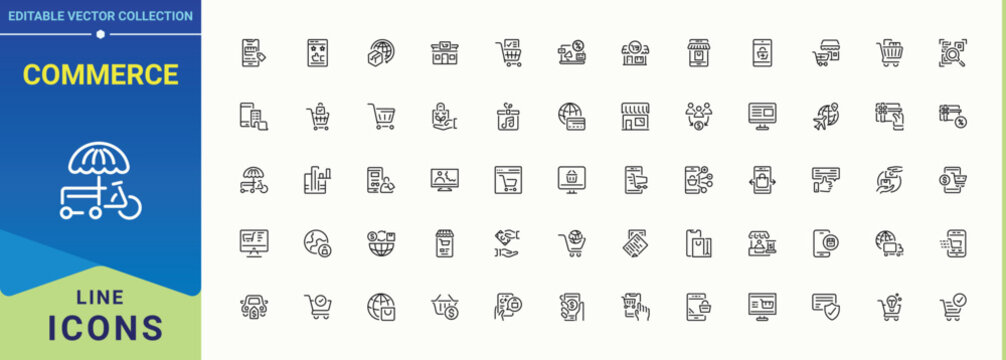 Commerce icon set in linear style. Modern icons collection. Editable stroke collections. Business icon set in linear style. Related to organization, economic, professional and more.