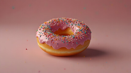 Pink Frosted Donut with Sprinkles on Soft Blush Background