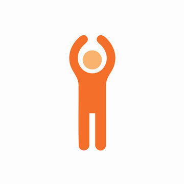 Simple orange stick figure icon of person with arms raised